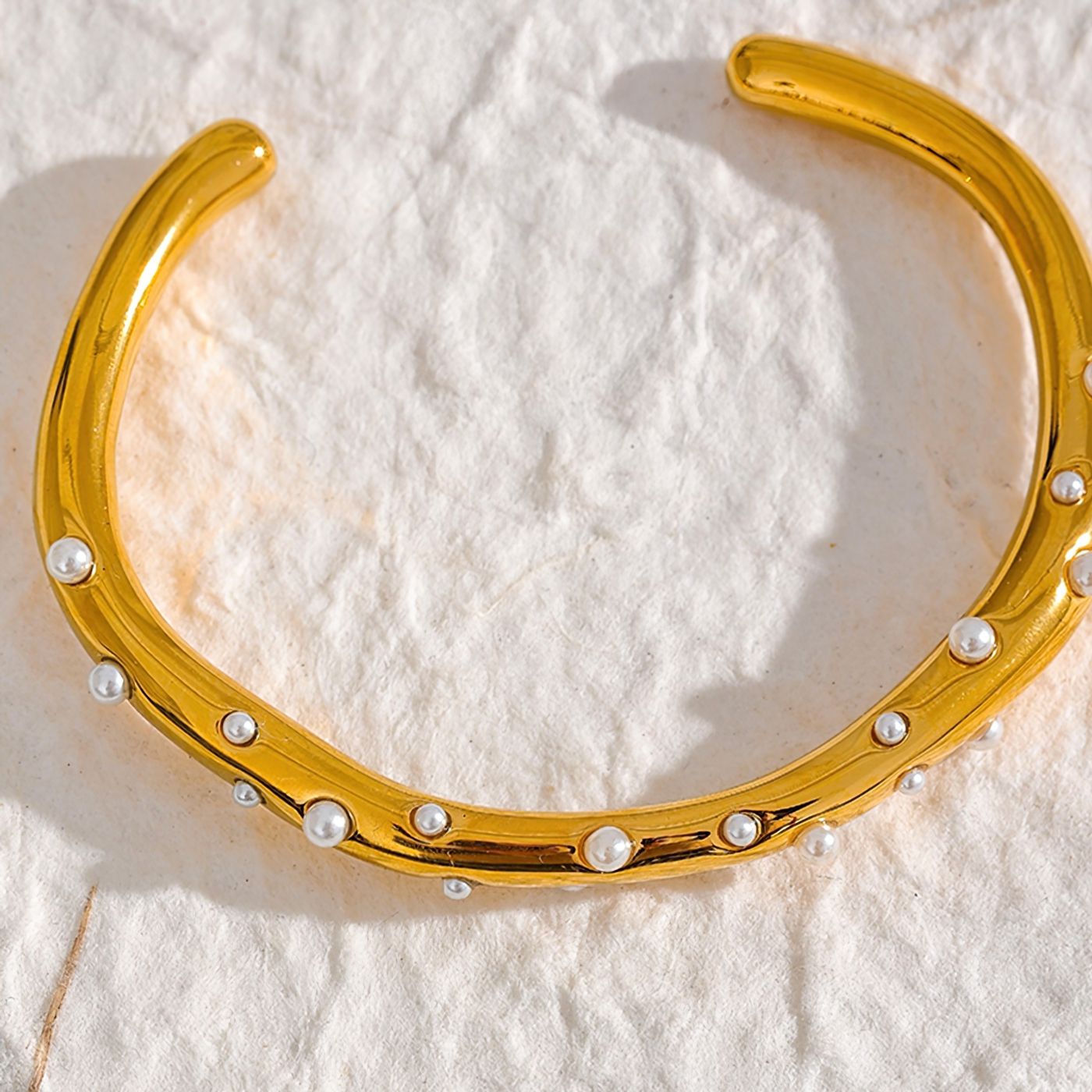 Bracelete Orgânico Cuff Pérola Banhado a Ouro 18k - Aspekto 5